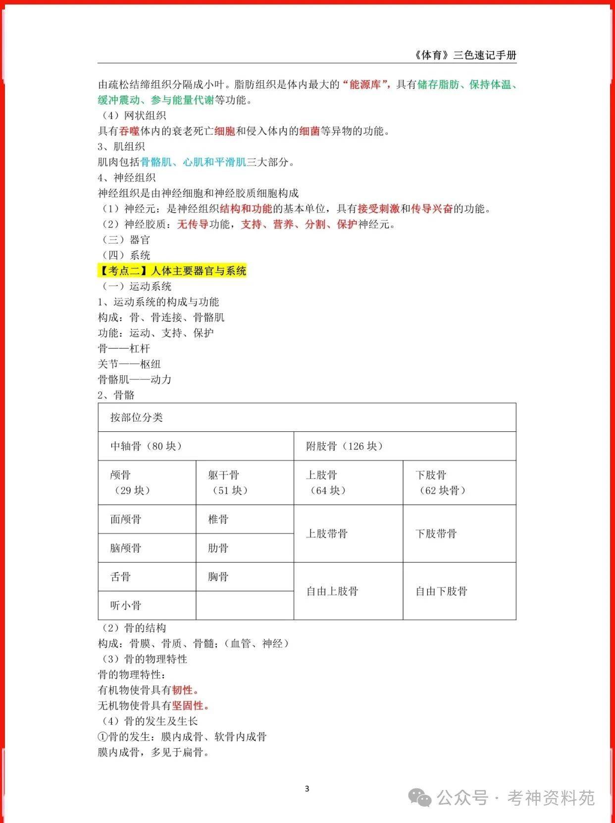 2024下初中体育教资笔试三色学霸笔记重点汇总